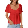 image:imageLYANER Womens Ruffle Peplum Blouse Ruched Sweetheart V Neck Cute ShirtRed