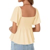 image:imageLYANER Womens Ruffle Peplum Blouse Ruched Sweetheart V Neck Cute ShirtSolid Beige