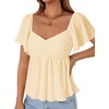 image:imageLYANER Womens Ruffle Peplum Blouse Ruched Sweetheart V Neck Cute ShirtSolid Beige