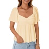 image:imageLYANER Womens Ruffle Peplum Blouse Ruched Sweetheart V Neck Cute ShirtSolid Beige