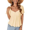 image:imageLYANER Womens Ruffle Peplum Blouse Ruched Sweetheart V Neck Cute ShirtSolid Beige