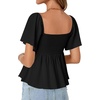 image:imageLYANER Womens Ruffle Peplum Blouse Ruched Sweetheart V Neck Cute ShirtSolid Black