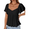 image:imageLYANER Womens Ruffle Peplum Blouse Ruched Sweetheart V Neck Cute ShirtSolid Black