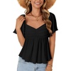 image:imageLYANER Womens Ruffle Peplum Blouse Ruched Sweetheart V Neck Cute ShirtSolid Black