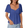 image:imageLYANER Womens Ruffle Peplum Blouse Ruched Sweetheart V Neck Cute ShirtSolid Royal Blue