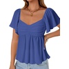 image:imageLYANER Womens Ruffle Peplum Blouse Ruched Sweetheart V Neck Cute ShirtSolid Royal Blue