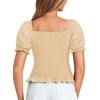 image:imageLYANER Womens Ruffle Peplum Smock Gingham Crop Top Square Neck Puff Short Sleeve Blouse ShirtBeige