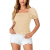 image:imageLYANER Womens Ruffle Peplum Smock Gingham Crop Top Square Neck Puff Short Sleeve Blouse ShirtBeige
