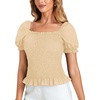 image:imageLYANER Womens Ruffle Peplum Smock Gingham Crop Top Square Neck Puff Short Sleeve Blouse ShirtBeige