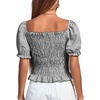image:imageLYANER Womens Ruffle Peplum Smock Gingham Crop Top Square Neck Puff Short Sleeve Blouse ShirtBlack