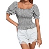 image:imageLYANER Womens Ruffle Peplum Smock Gingham Crop Top Square Neck Puff Short Sleeve Blouse ShirtBlack
