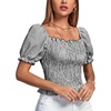 image:imageLYANER Womens Ruffle Peplum Smock Gingham Crop Top Square Neck Puff Short Sleeve Blouse ShirtBlack