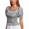 image:imageLYANER Womens Ruffle Peplum Smock Gingham Crop Top Square Neck Puff Short Sleeve Blouse ShirtBlack