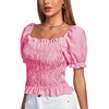 image:imageLYANER Womens Ruffle Peplum Smock Gingham Crop Top Square Neck Puff Short Sleeve Blouse ShirtRose Red