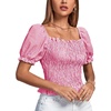 image:imageLYANER Womens Ruffle Peplum Smock Gingham Crop Top Square Neck Puff Short Sleeve Blouse ShirtRose Red