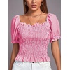 image:imageLYANER Womens Ruffle Peplum Smock Gingham Crop Top Square Neck Puff Short Sleeve Blouse ShirtRose Red