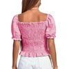 image:imageLYANER Womens Ruffle Peplum Smock Gingham Crop Top Square Neck Puff Short Sleeve Blouse ShirtRose Red