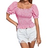 image:imageLYANER Womens Ruffle Peplum Smock Gingham Crop Top Square Neck Puff Short Sleeve Blouse ShirtRose Red