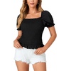 image:imageLYANER Womens Ruffle Peplum Smock Gingham Crop Top Square Neck Puff Short Sleeve Blouse ShirtSolid Black