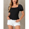 image:imageLYANER Womens Ruffle Peplum Smock Gingham Crop Top Square Neck Puff Short Sleeve Blouse ShirtSolid Black