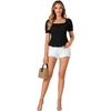 image:imageLYANER Womens Ruffle Peplum Smock Gingham Crop Top Square Neck Puff Short Sleeve Blouse ShirtSolid Black