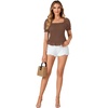 image:imageLYANER Womens Ruffle Peplum Smock Gingham Crop Top Square Neck Puff Short Sleeve Blouse ShirtSolid Brown