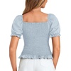 image:imageLYANER Womens Ruffle Peplum Smock Gingham Crop Top Square Neck Puff Short Sleeve Blouse ShirtSolid Light Blue