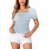 image:imageLYANER Womens Ruffle Peplum Smock Gingham Crop Top Square Neck Puff Short Sleeve Blouse ShirtSolid Light Blue