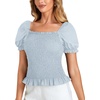 image:imageLYANER Womens Ruffle Peplum Smock Gingham Crop Top Square Neck Puff Short Sleeve Blouse ShirtSolid Light Blue