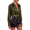 image:imageLYANER Womens Satin Blouse Long Sleeve Silk Button Down Shirts Work Office Dressy TopsArmy Green