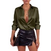 image:imageLYANER Womens Satin Blouse Long Sleeve Silk Button Down Shirts Work Office Dressy TopsArmy Green