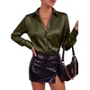 image:imageLYANER Womens Satin Blouse Long Sleeve Silk Button Down Shirts Work Office Dressy TopsArmy Green
