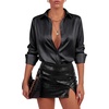 image:imageLYANER Womens Satin Blouse Long Sleeve Silk Button Down Shirts Work Office Dressy TopsBlack