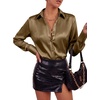 image:imageLYANER Womens Satin Blouse Long Sleeve Silk Button Down Shirts Work Office Dressy TopsBrown