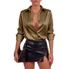 image:imageLYANER Womens Satin Blouse Long Sleeve Silk Button Down Shirts Work Office Dressy TopsBrown