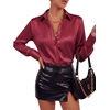 image:imageLYANER Womens Satin Blouse Long Sleeve Silk Button Down Shirts Work Office Dressy TopsBurgundy