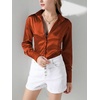image:imageLYANER Womens Satin Blouse Long Sleeve Silk Button Down Shirts Work Office Dressy TopsBurnt Orange