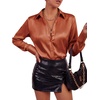 image:imageLYANER Womens Satin Blouse Long Sleeve Silk Button Down Shirts Work Office Dressy TopsBurnt Orange
