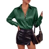 image:imageLYANER Womens Satin Blouse Long Sleeve Silk Button Down Shirts Work Office Dressy TopsDark Green