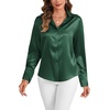 image:imageLYANER Womens Satin Blouse Long Sleeve Silk Button Down Shirts Work Office Dressy TopsDark Green
