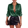 image:imageLYANER Womens Satin Blouse Long Sleeve Silk Button Down Shirts Work Office Dressy TopsDark Green