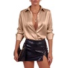 image:imageLYANER Womens Satin Blouse Long Sleeve Silk Button Down Shirts Work Office Dressy TopsKhaki