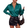 image:imageLYANER Womens Satin Blouse Long Sleeve Silk Button Down Shirts Work Office Dressy TopsTeal Blue
