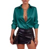 image:imageLYANER Womens Satin Blouse Long Sleeve Silk Button Down Shirts Work Office Dressy TopsTeal Blue