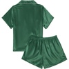 image:imageLYANER Womens Satin Silk Pajamas Short Sleeve Button Shirt with Shorts Set PJ SleepwearDark Green