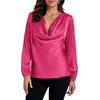 image:imageLYANER Womens Satin Silky Cowl Neck Drape Ruched Front Long Sleeve Blouse Shirt TopRose