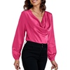 image:imageLYANER Womens Satin Silky Cowl Neck Drape Ruched Front Long Sleeve Blouse Shirt TopRose