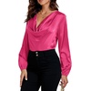 image:imageLYANER Womens Satin Silky Cowl Neck Drape Ruched Front Long Sleeve Blouse Shirt TopRose