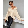 image:imageLYANER Womens Satin Silky Loose Turn Down V Neck Long Sleeve Button Blouse Shirt TopBeige