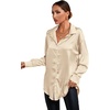 image:imageLYANER Womens Satin Silky Loose Turn Down V Neck Long Sleeve Button Blouse Shirt TopBeige